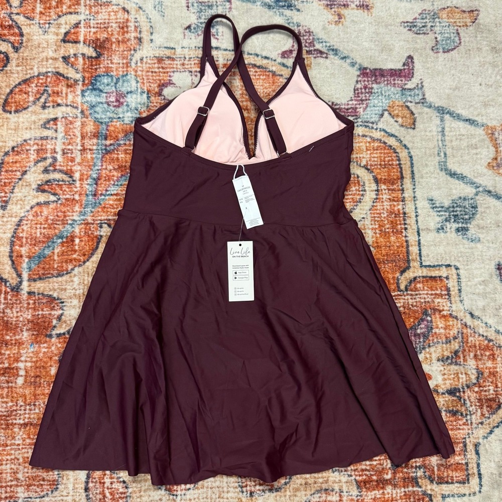 CUPSHINE NWT Burgundy Wrap Front Swim Dress Tummy Control One Piece Size M - Picture 2 of 5
